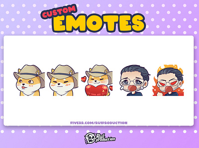 vtuber chibi emotes twitch, custom emotes, shba inu cute anmation