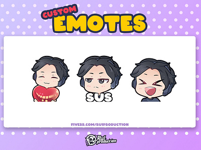 vtuber chibi emotes twitch, custom emotes,mascot chibi, heart, anmation