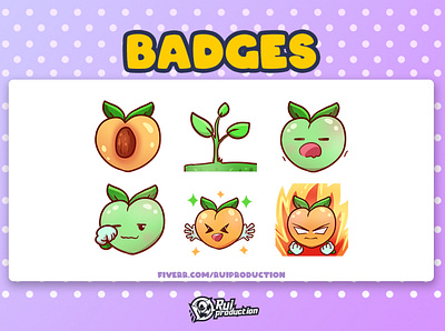 vtuber chibi emotes twitch, fruit badges anmation