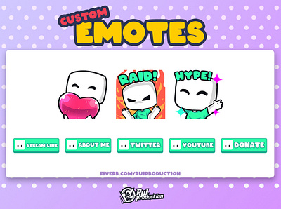 vtuber chibi emotes twitch, custom emotes, raid, hype anmation