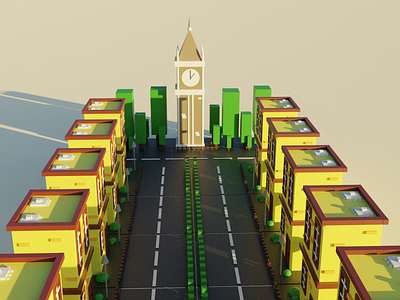 3D -Colony with Clock Tower 3d 3d design