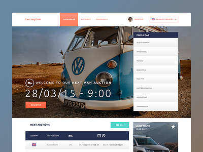 Leaseplan Dashboard re-design cars lease navy blue orange ui website white