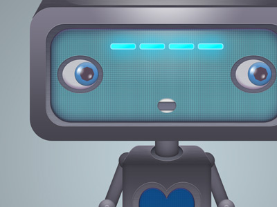 Robot blue heart illustration metal robot screw
