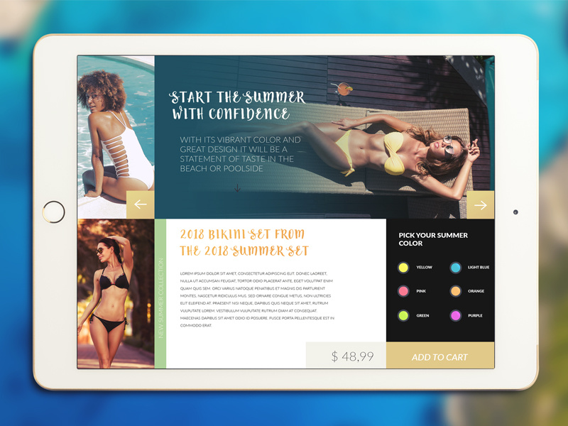 Beachwear iPad catalog light e-commerce. summer beach design uidesign ios ipad