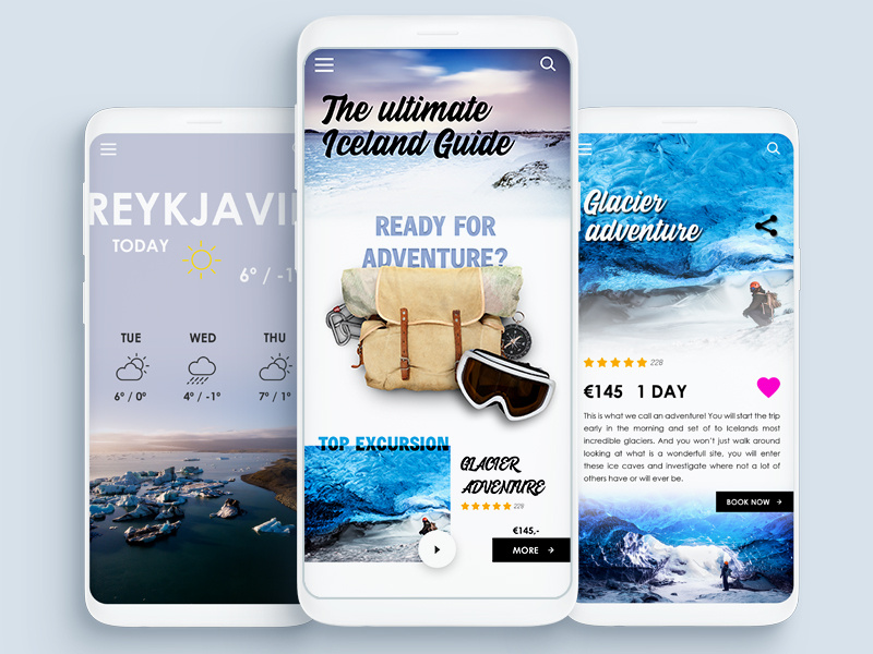 Iceland Guide App travel ux ui samsung s9 android ios user interface design app