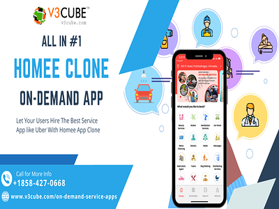 Hire The Best Service App like Uber With Homee App business homee app clone homee clone mobile app developement mobile app developement company on demand service apps uber for all services v3cube