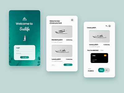 Sailife - yatch rent appp app boat boats branding design figma illustration sail ui ux vector yatch