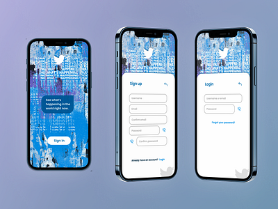 Twitter login app design figma illustration login logo signin signup twitter ui ux vector