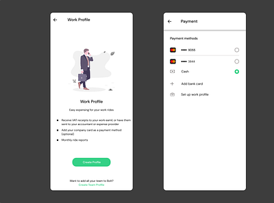 onboarding and card page app ui ux