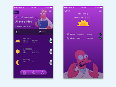 Dr. Zoidberg pills reminder for iOS | App concept design flat football gradient interface ios iphone mobile ui ux