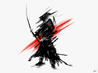 Samurai Lone Wolf artwork black brushed design digital art digital illustration digitalart dynamic brushstrokes illustration minimalistic art red samurai warrior