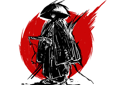 Wandering ronin artwork asian inspired black black and white digital art digital illustration digitalart illustration japanese style male character red ronin wandering ronin