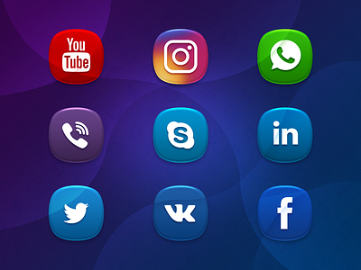Social Media facebook icons instagram linkedin skype twitter viber vk whatsapp youtube