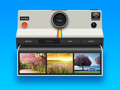 Photography Website Concept blue camera instant photo picture polaroid