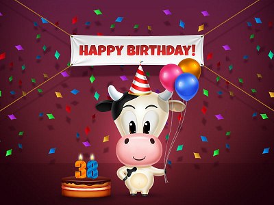Birthday Cow anniversary babycow balloons cake confetti cow happy birthday