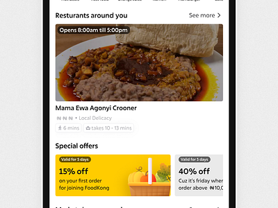 Restaurant and Special Offer Card For FoodKong app cards design food foodtech inspiration mobile app offers resturants shots ui