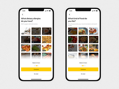 Preference set-up for FoodKong app design food foodtech inspiration mobile app shots ui