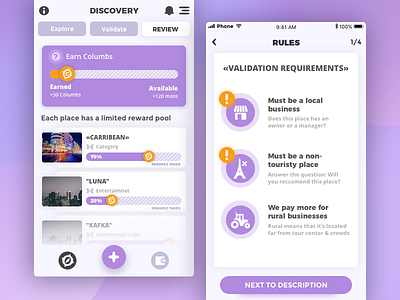 Columbery app columbery dashboard discovery game gamification ios ios game mvp rules simple app travel app
