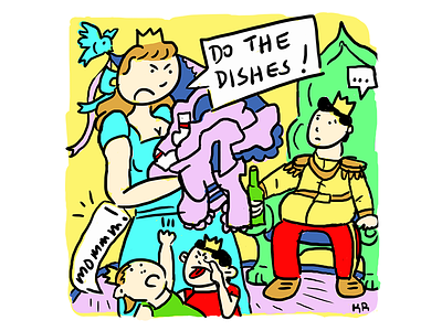 Un-Perfect Cinderella and Prince Charming blog chores cinderella dishes doodle drawing family illustration laundry prince charming