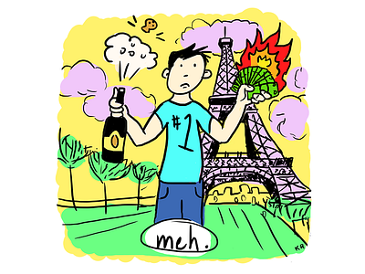 Rich? Meh. apathy blog champagne depressed doodle drawing eiffel tower happiness illustration men money rich