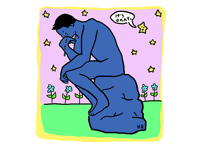 Sad Thinker blog crying doodle drawing flowers illustration star statue the thinker