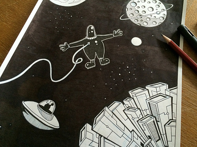 Houston… doodle drawing illustration ink planets space ufo