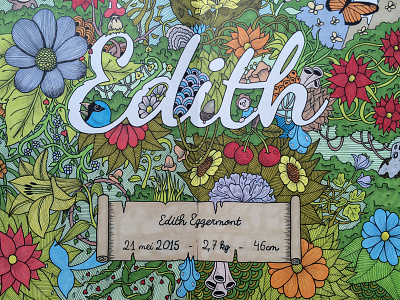 Edith announcement birth card doodle drawing illustration nature