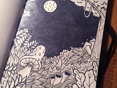 Coloring Page doodle drawing forrest illustration ink magical mushroom nature paper pen sparkle stars