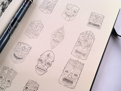 Tiki Masks doodle draw drawing illustration mask masks paper pencil sketch sketchbook tiki