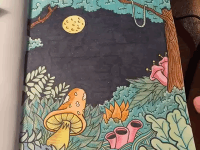 Coloring page doodle drawing forest illustration ink magical mushroom nature paper pen sparkle stars