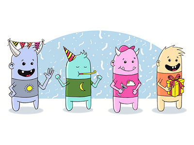 Party animals cute digital drawing illustartion monster monsters party