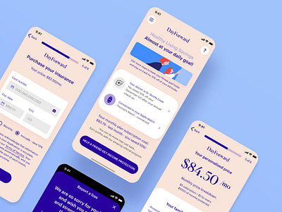 Life Insurance app UI overview app branding calendar card chat components design system illustration input mobile payment pink printing rounded scan schedule ui violet