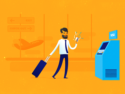 VISA VPN styleframe airport animation card character flow illustration