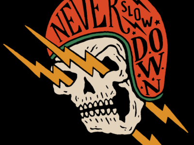 Never Slow Down brand and identity branding design hand drawn hand lettering icon illustration logo skeleton skull typography vector vintage