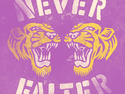 Never Falter brand and identity branding design folkart hand drawn hand lettering icon illustration logo tiger typography vector vintage