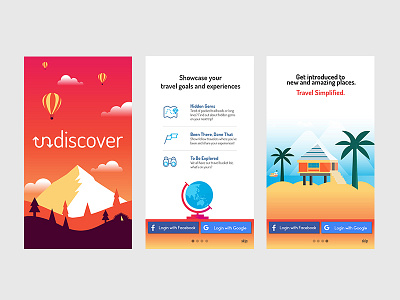 Undiscover app design illustration screens travel uiux welcome