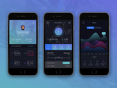 Health Fitness App app data design fitness graphs health interface mobile tracker ui vitals