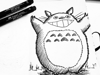 Totoro Black and White Ink black and white drawing faber castell illustration ink inktober my neighbor totoro pen pencil totoro