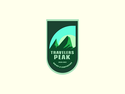Travelers Peak camp camping hiking illustration logo mountains nature outdoors outside sun vector