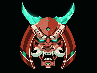 Samurai Bot bot cyberpunk cyborg fangs head helmet horns illustration samurai vector