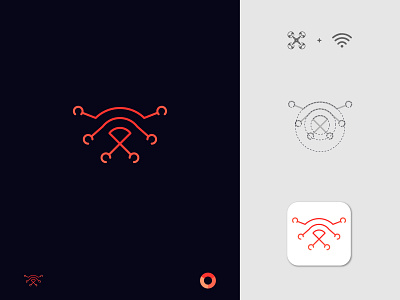 Logo: Tech Drone app design flat gradient icon logo lorem ipsum orange logo tech technology wifi logo