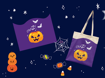 Scary bag design bag branding design graphic design helloween illustration pumpkin spider vector