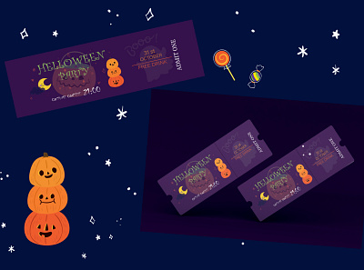 Ticket design graphic design helloween illustration party pumplin scary ticket vector