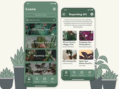thrive app - Learn app design illustration minimal plants ui ux