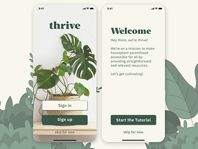 thrive app - launch screen app design illustration minimal plants ui ux