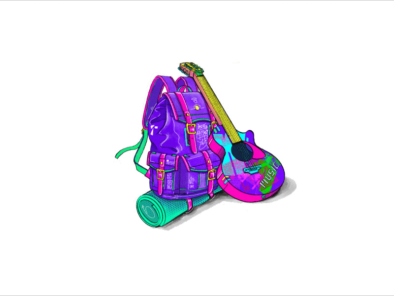 Travel & Music aftereffects animation backpack design graffiti digital guitar illustration motion graphics music procreate sketching travel