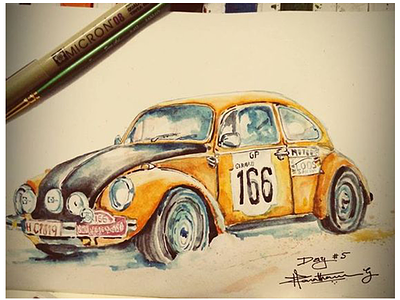 Beetle art beetle car illustration painting racing sketchbook watercolour