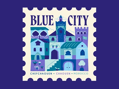 TownSquares : Blue City - Chefchaouen city design editorial geometric illustration magazine morocco spot illustration stamp vector