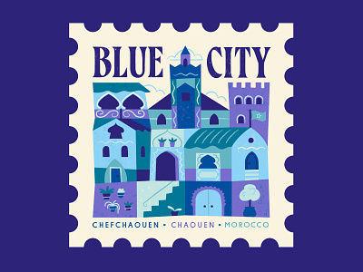 TownSquares : Blue City - Chefchaouen city design editorial geometric illustration magazine morocco spot illustration stamp vector