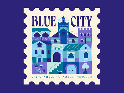 TownSquares : Blue City - Chefchaouen city design editorial geometric illustration magazine morocco spot illustration stamp vector